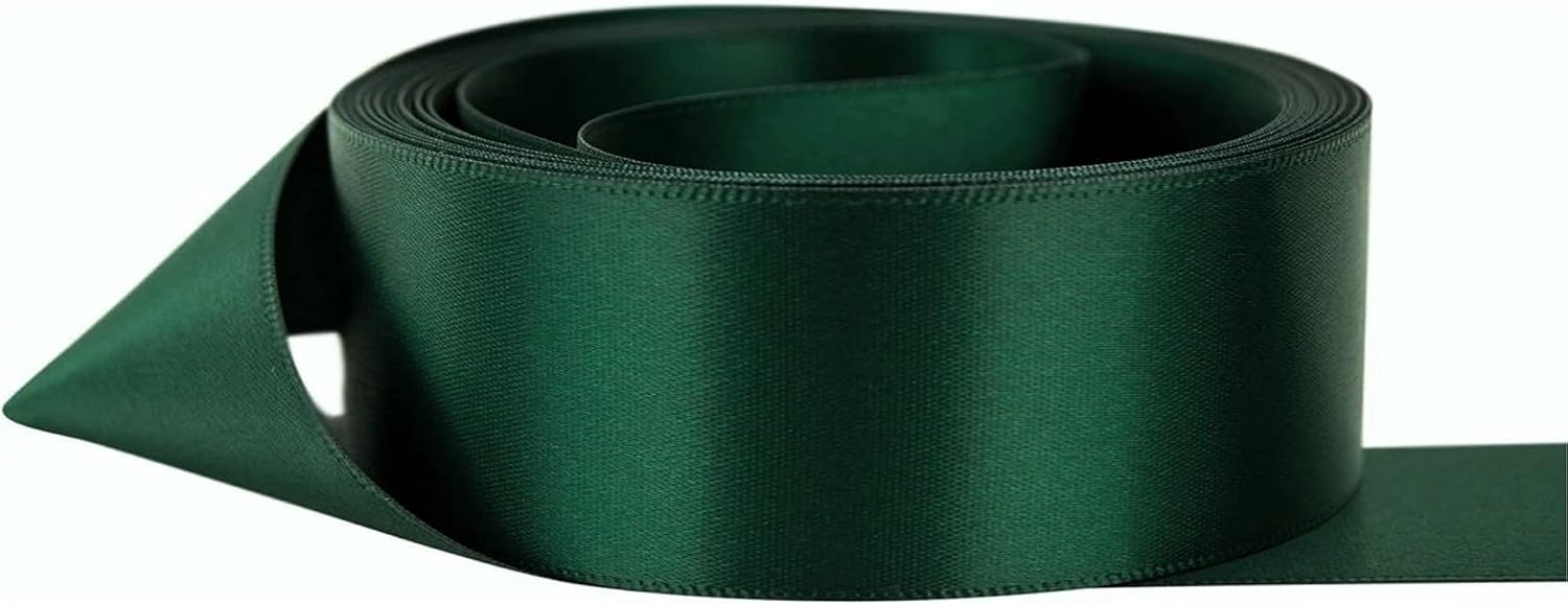 Double Sided Satin Ribbon Size 25mm x 10 Meters, Many Colours, Wedding Favours Decorative Easter Christmas (Dark Green)
