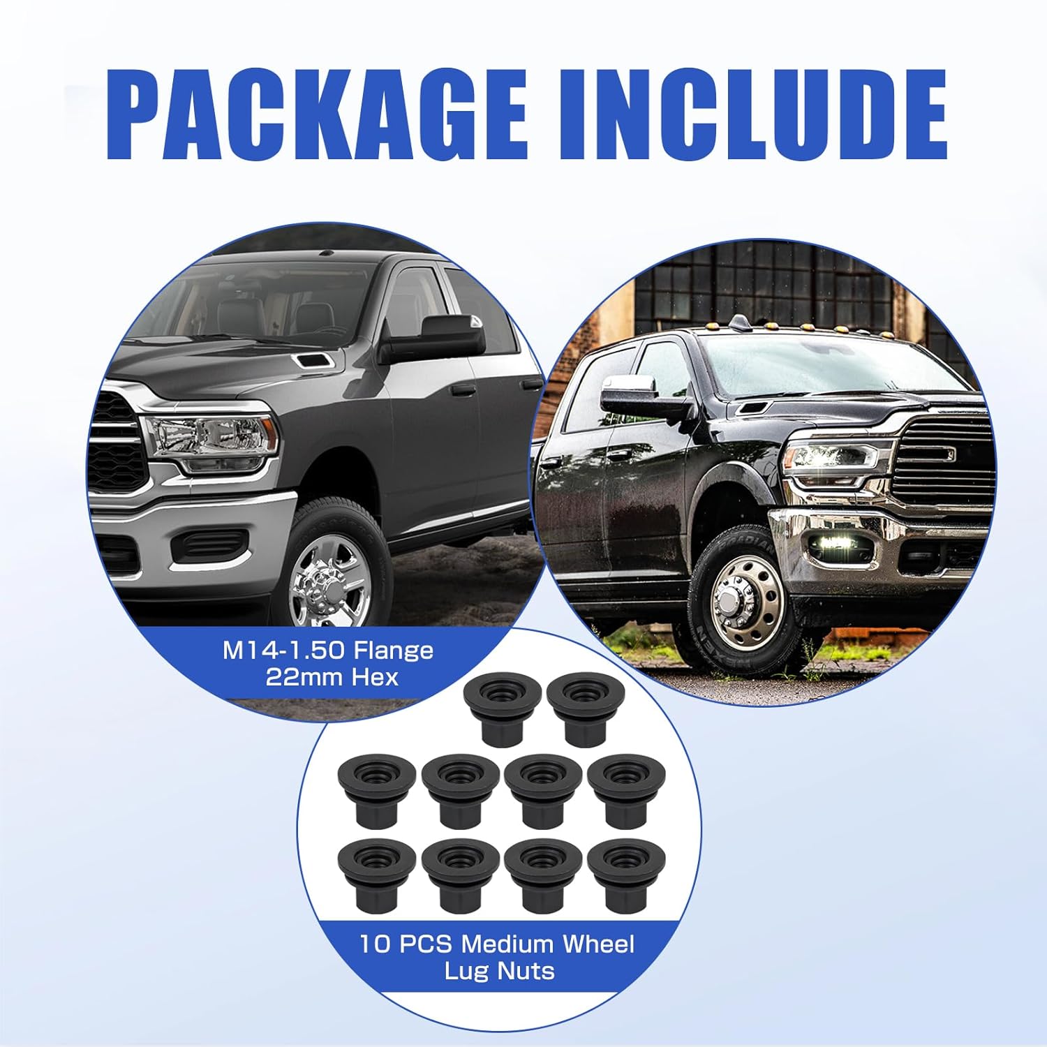 Wheel Lug Nut (OEM Part #6509424AA) Compatible with Dodge Ram 3500/4000/4500/5500 Models (2012-2022) M14-1.50 Flange 22mm Hex 28.5mm Length Replace 611-936 Pack of 10pcs