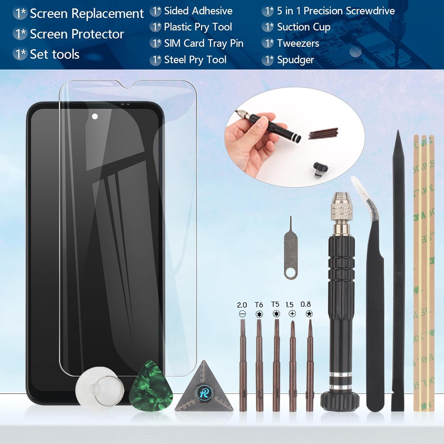 YWLRONG for Motorola Moto G Play 2024 Screen Replacement for Moto G Play 2024 XT2413 LCD Display Touch Screen Digitizer Assembly Replacement with Tools（with Frame）