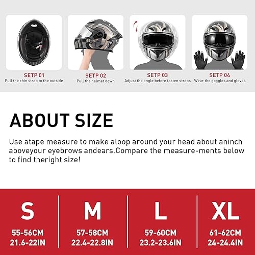 Miniatura 7 de DOT Certified Modular Full Face Motorcycle Helmet - Flip-Up Design with Dual Visor for Adults Men & Women