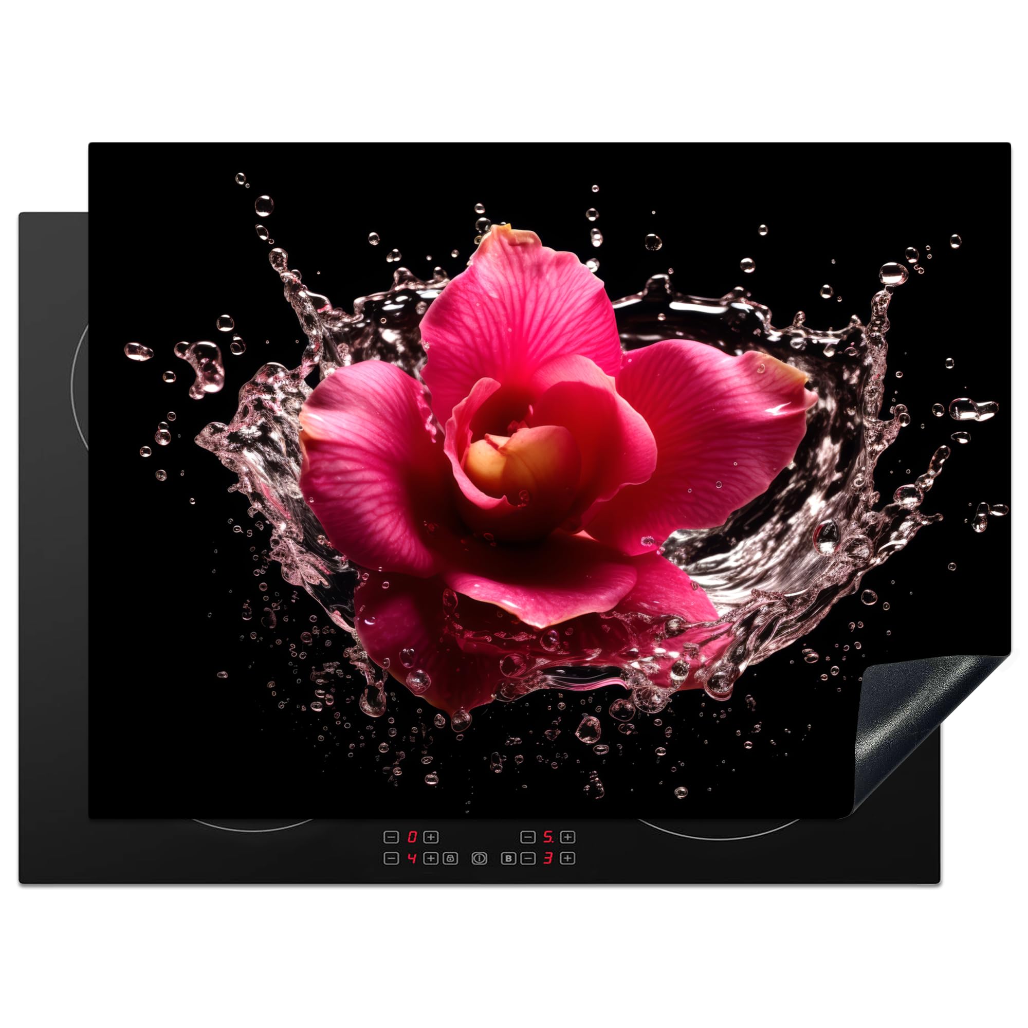 KitchenYeah© Induction Hob Protector Mat 20.5"x28" / 71x52 cm Cooker Top Protectors Cover Ceramic Covers Electric Hobs Vinyl Flowers - Pink - Water - Black - Botanical - Nature