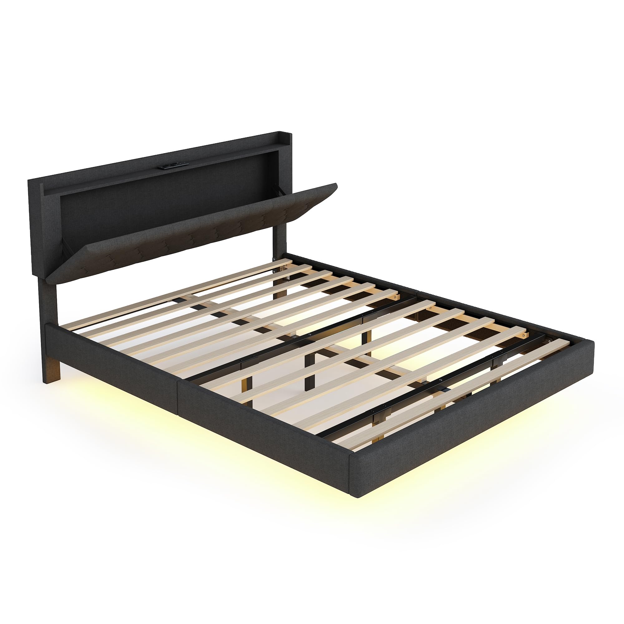Polsterbett Schwebebett 160x200 mit LED-Beleuchtung, USB-Ladefunktion