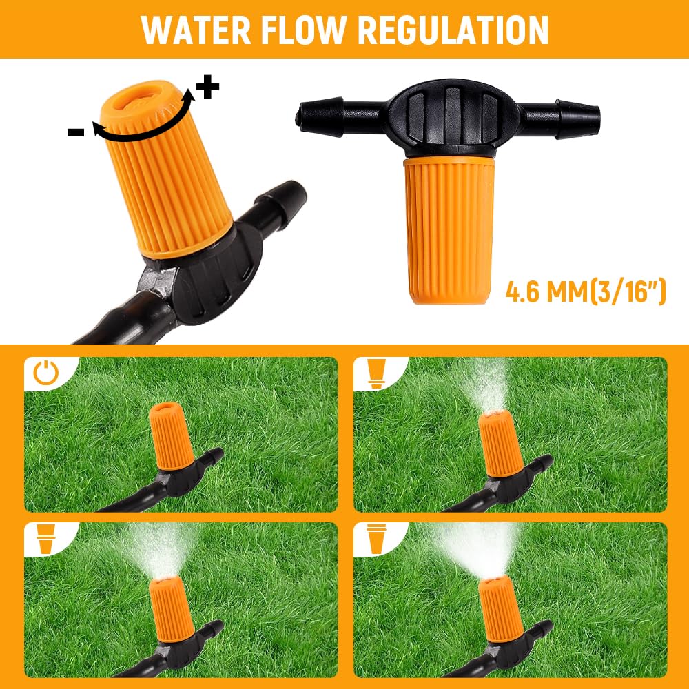 Hoteche Micro sistema de riego por goteo con 30 goteros ajustables, manguera de 20 m, incluye adaptador y accesorios para jardín/invernadero