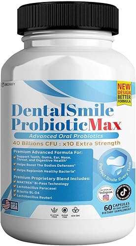 DentalSmile ProbioticMax, suplemento probiótico oral avanzado, 40 mil millones de UFC, 60 cápsulas, sin gluten (1)
