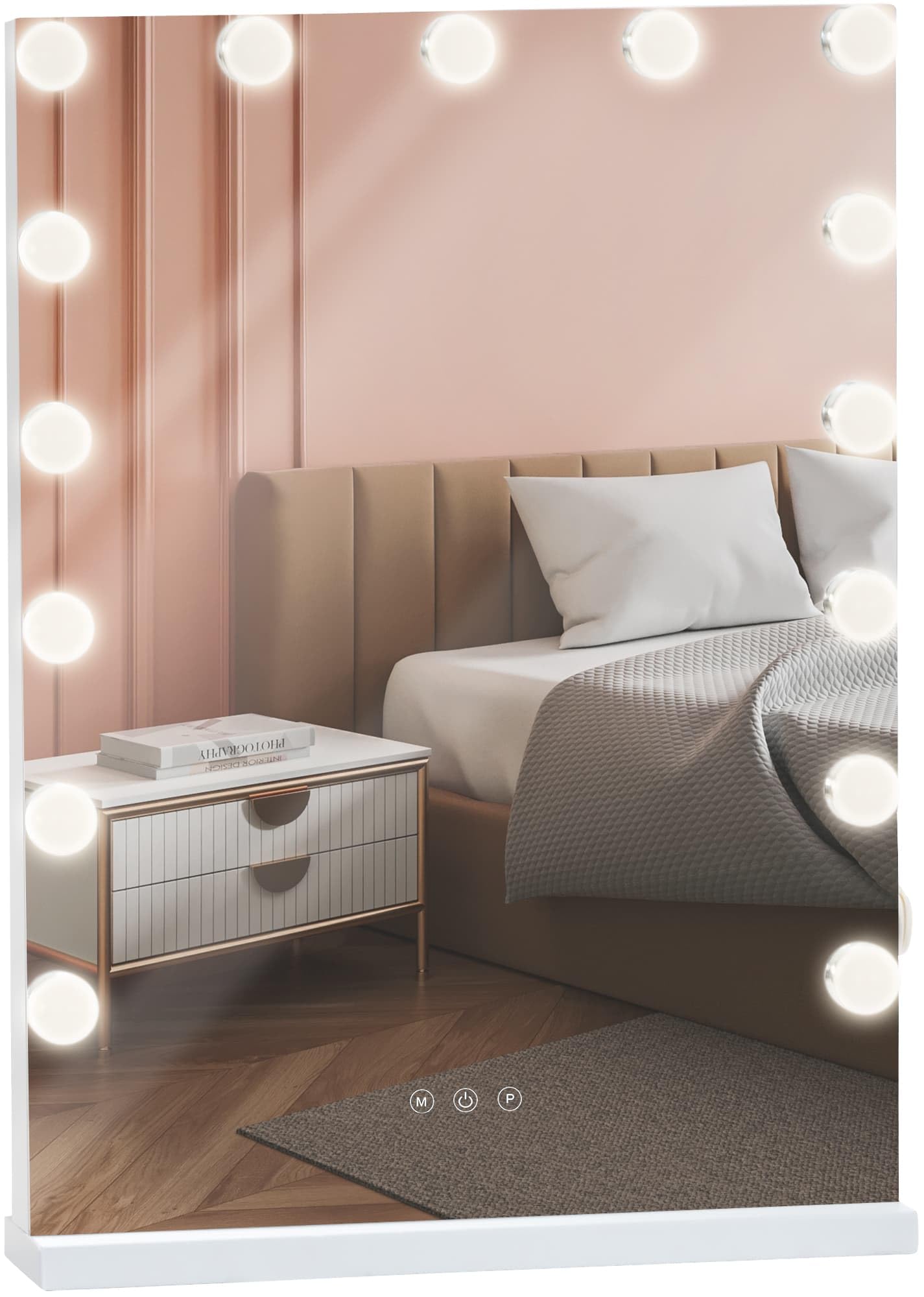 CLP Espejo De Maquillaje Murrieta con Luz LED Regulable & Control Táctil I Espejo De Tocador Moderno En Estilo Hollywood, Color:Blanco