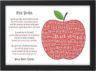 Thank You Teacher Gifts APPLE - Personalised Poem Best Teacher Present - Thank You Gifts for Teachers, Teaching Assistants, TA, Nursery Teachers - Teacher Appreciation Poem - End of Term Gifts