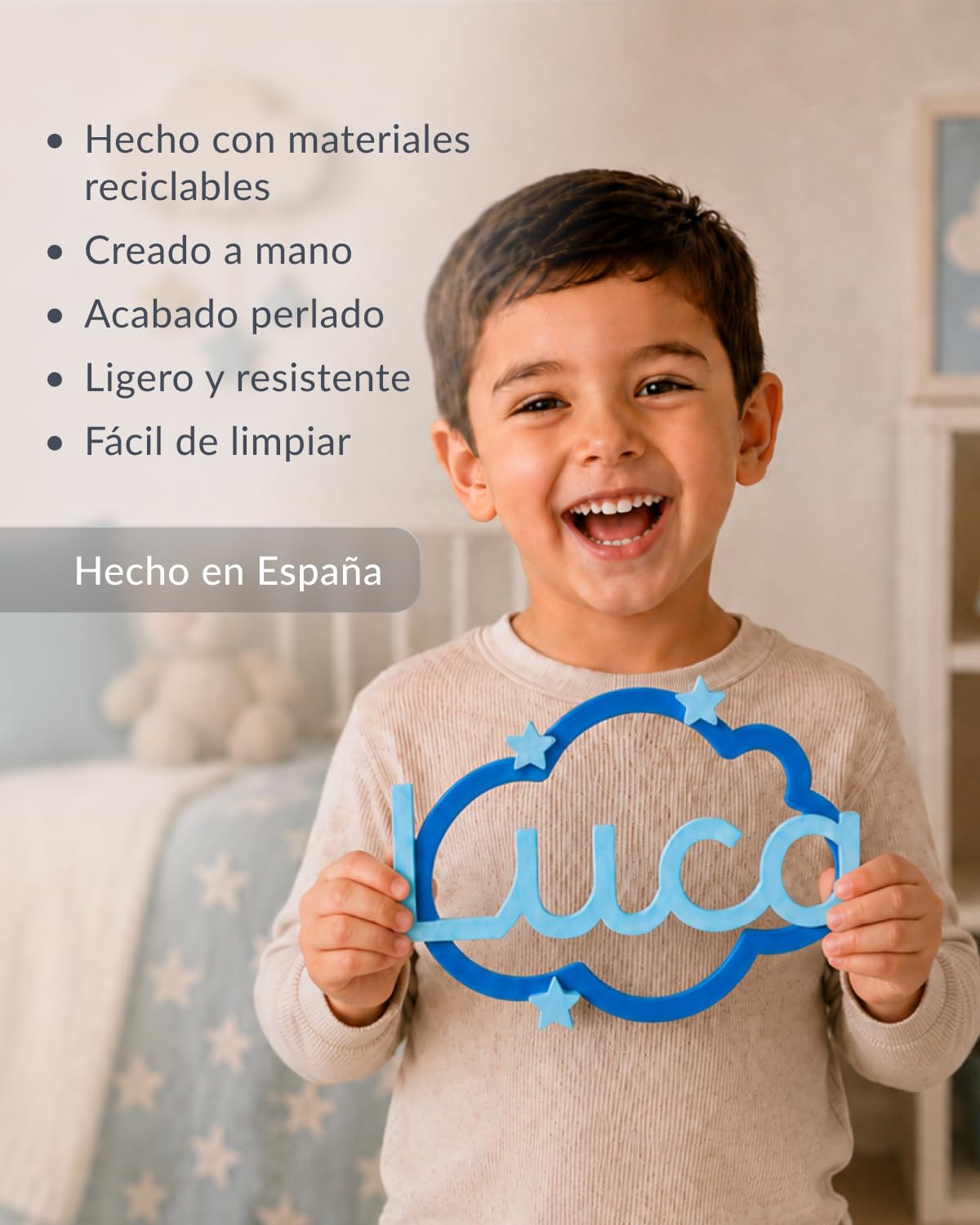 Cartel Decorativo Infantil con Nombre Personalizado – Decoración para Puerta o Pared de Habitación Infantil – Hecho en España – Regalo Original para Bebé, Newborn, Bautizo o Cumple