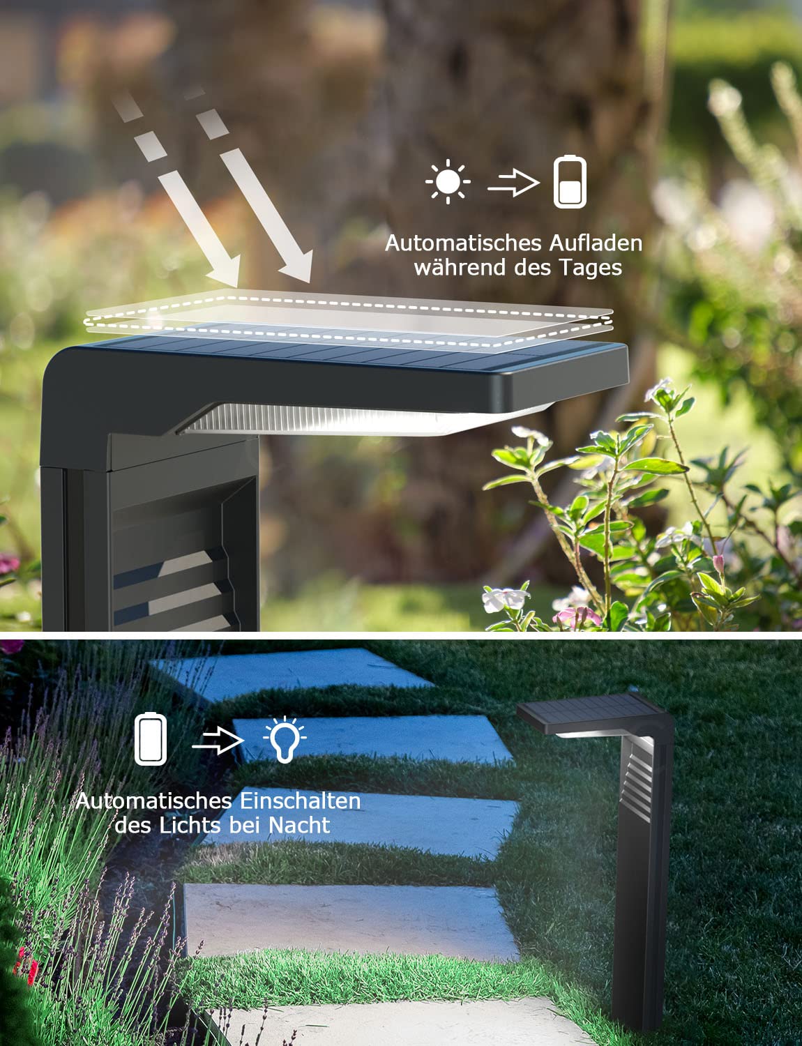 OUSFOT Solarstrahler für außen Garten [4 Stück] IP65 Wasserdicht Wegeleuchten Solar Strahler Außen mit 2 Farbtemperaturen Solarlampen Solarleuchten Gartenbeleuchtung für Garten/Terrasse/Wege