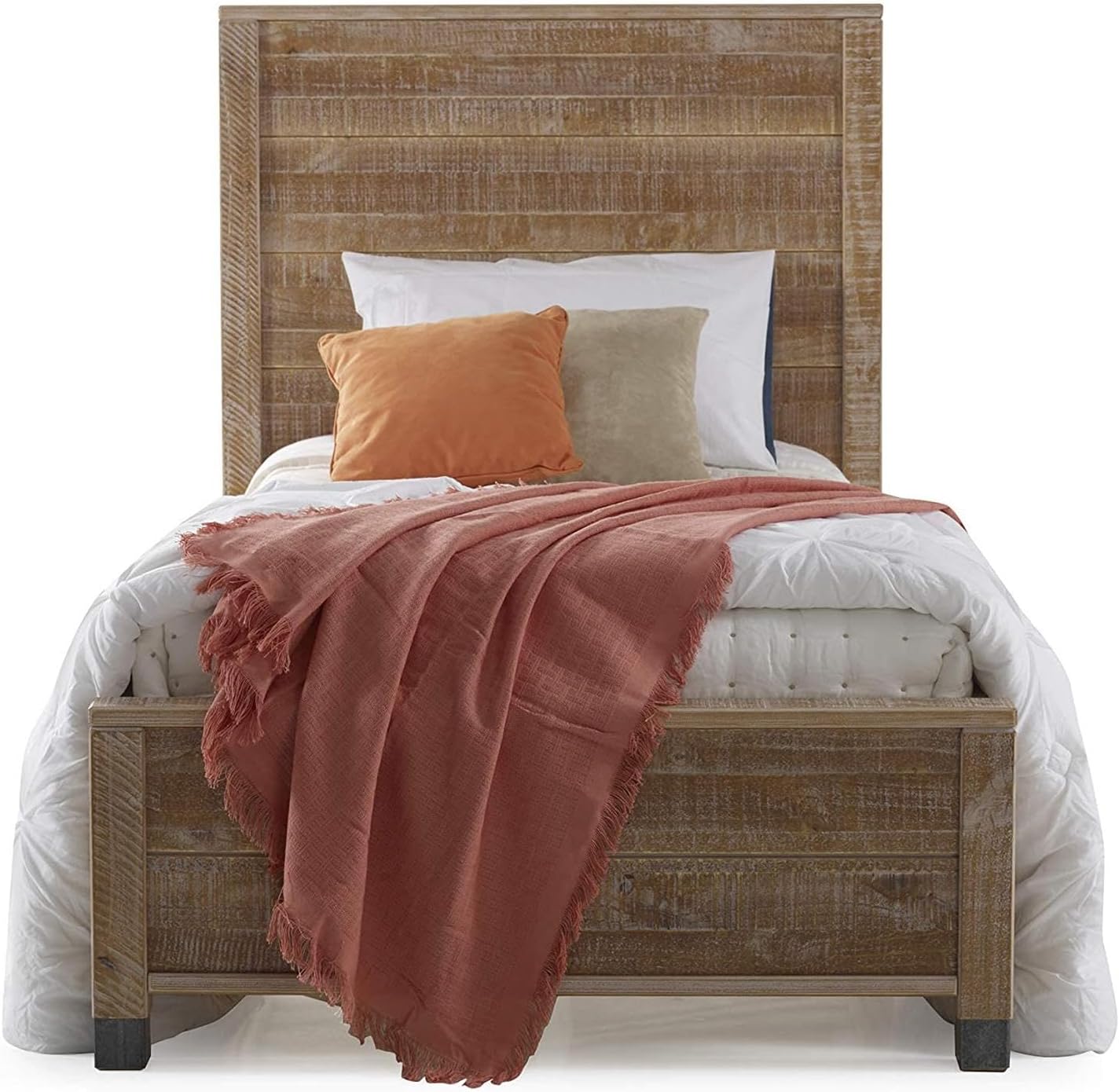 Pemberly Row Solid Wood King Platform Bed, Barnwood Finish, 50" H x 80" W x 85" D, Rustic Style, Steel Accents, Fully Slatted Mattress Foundation, Durable Pine Wood, Eco-Friendly Bedroom Furniture