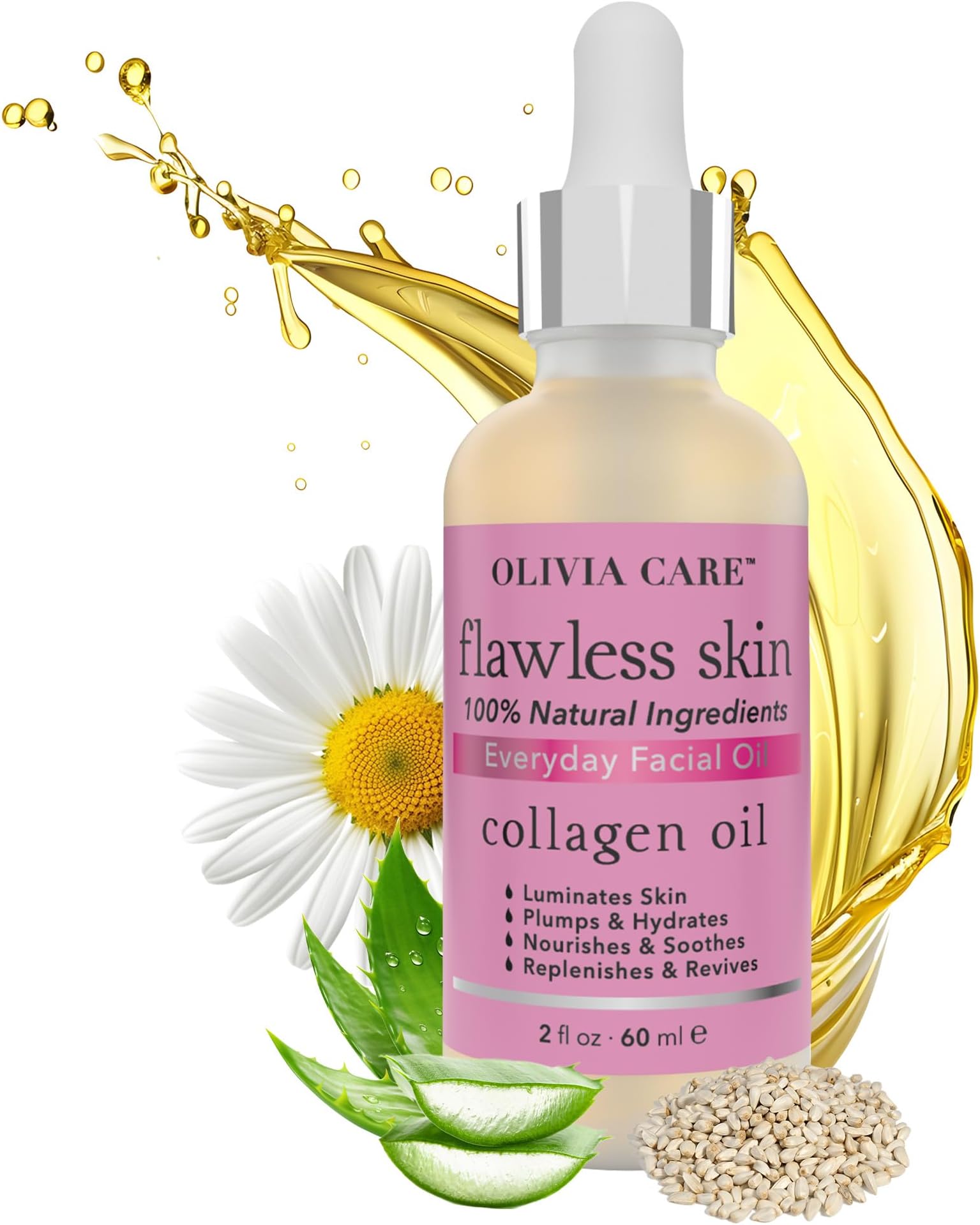 Collagen Facial Oil - Flawless Essential Facial Oil 100% Natural. Nourishing, Reviving & Hydrating Soothing - For All Skin Types - 2 fl oz (Collagen)