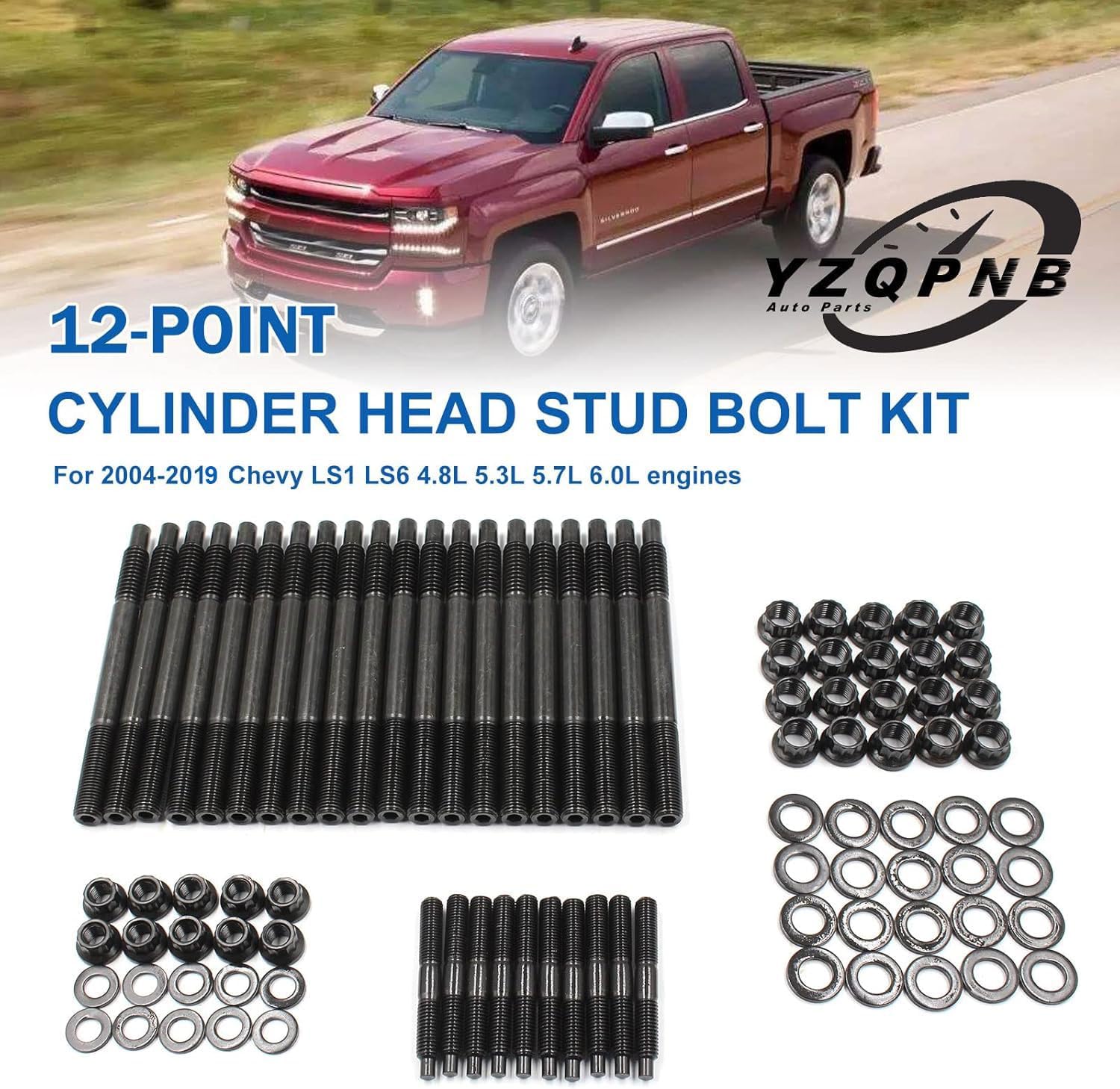 12-Point Cylinder Gasket Head Stud Bolt Kit Compatible with 2004-2019 LS1 LS3 5.3L 5.7L 6.0L Engines​ / Chevy LS1 LS6 4.8L 5.3L 6.0L # 234-4317