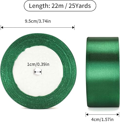 Miniatura 2 de FirstKitchen Cinta de satén verde de 1-12 pulgadas, cintas de tela sólida de 25 yardas de grosor, cinta de satén para el día de San Patricio, cinta