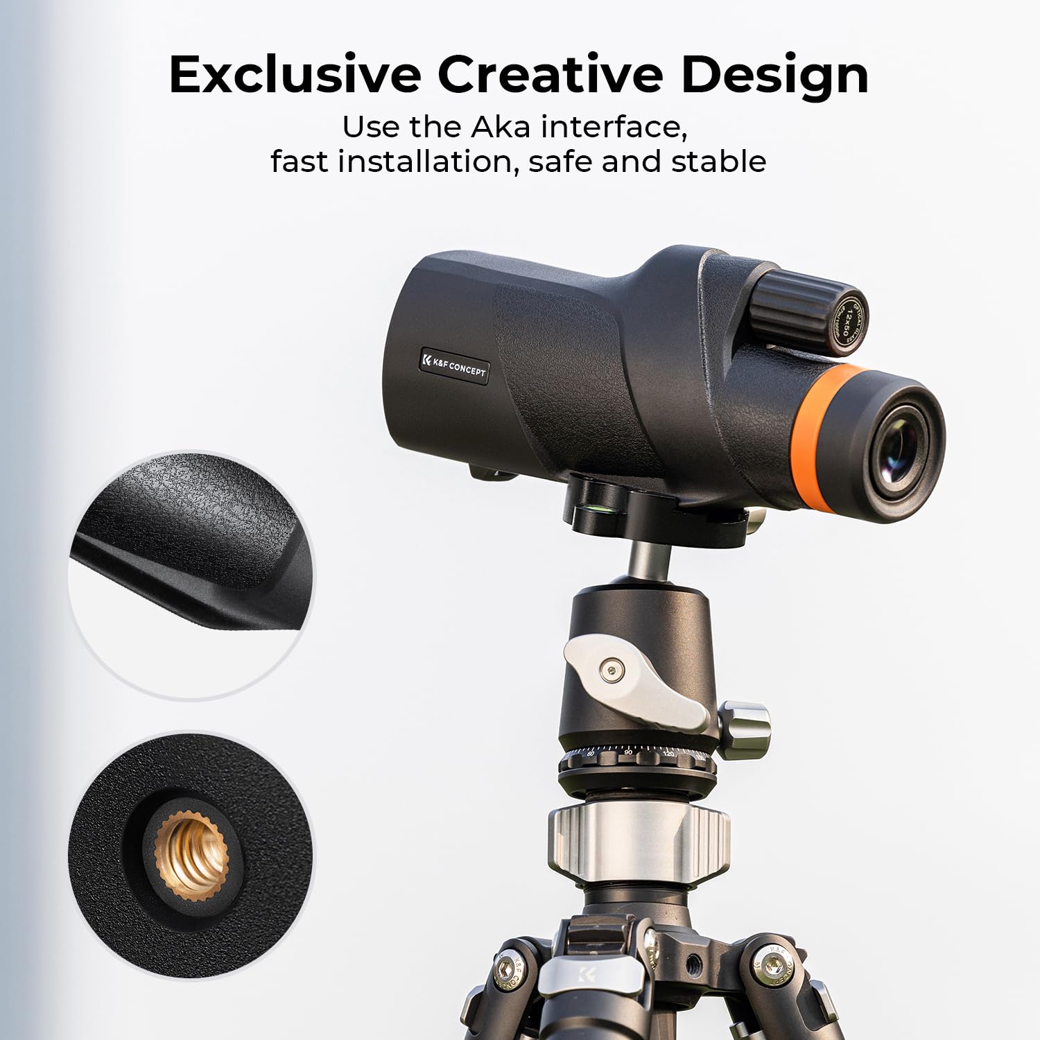 K&F CONCEPT Telescopio Monoculare 12 * 50, HD BAK4, Monocolo Portatile con Interfaccia Arca, Clip per telefono, Supporto per Treppiede Piccolo, Canocchiale Monoculare per Bird Watching, Viaggio, Nero