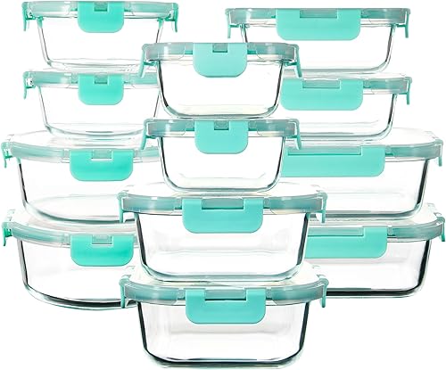 Miniatura 2 de C CREST Paquete de 12 recipientes herméticos de vidrio para almacenamiento de alimentos frescos y sabrosos, varios tamaños para un almacenamiento