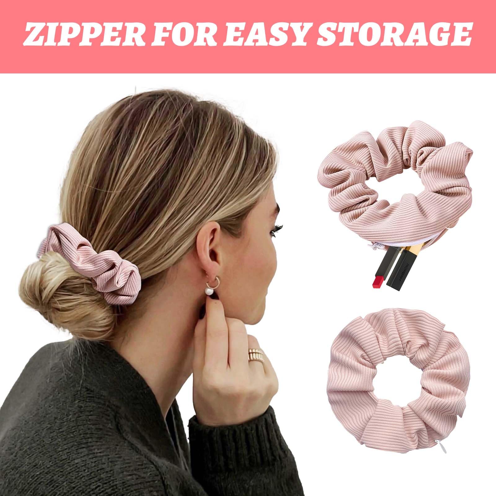 4 Pcs Stash Scrunchie, Stash Scrunchie with Zip Pocket - Image 3