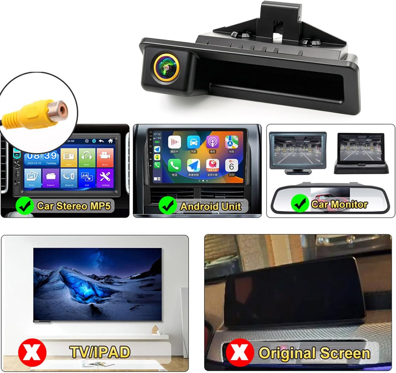 AHD 720P Vehicle Backup Camera for BMW E82 E88 E84 E90 E91 E92 E93 3 5 Series X1 5 6 320i 335i(2007-2012),CCD Reverse Parking Fisheye Lens Waterproof Cam Car Trunk Handle Camera(4.33 inch*1.57 inch) image 3