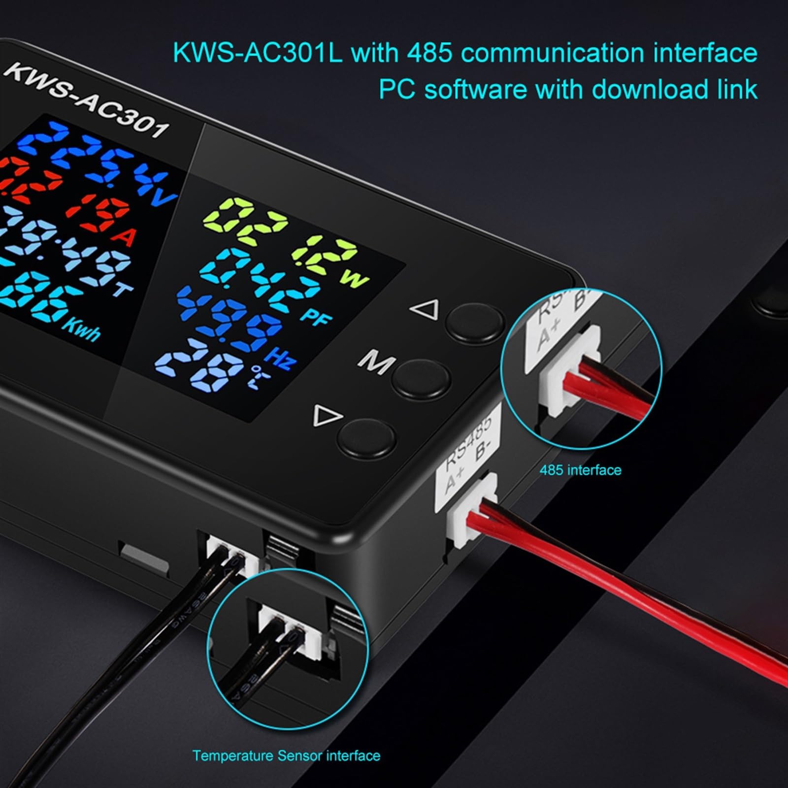 KWS-AC301 Watomierz Miernik Mocy Woltomierz AC 50-300V Napięcie 50-60 HZ Analizatory Moc LED AC Miernik Elektryczny 0-20/100A Detektor (Kolor: AC50-300V 100A)