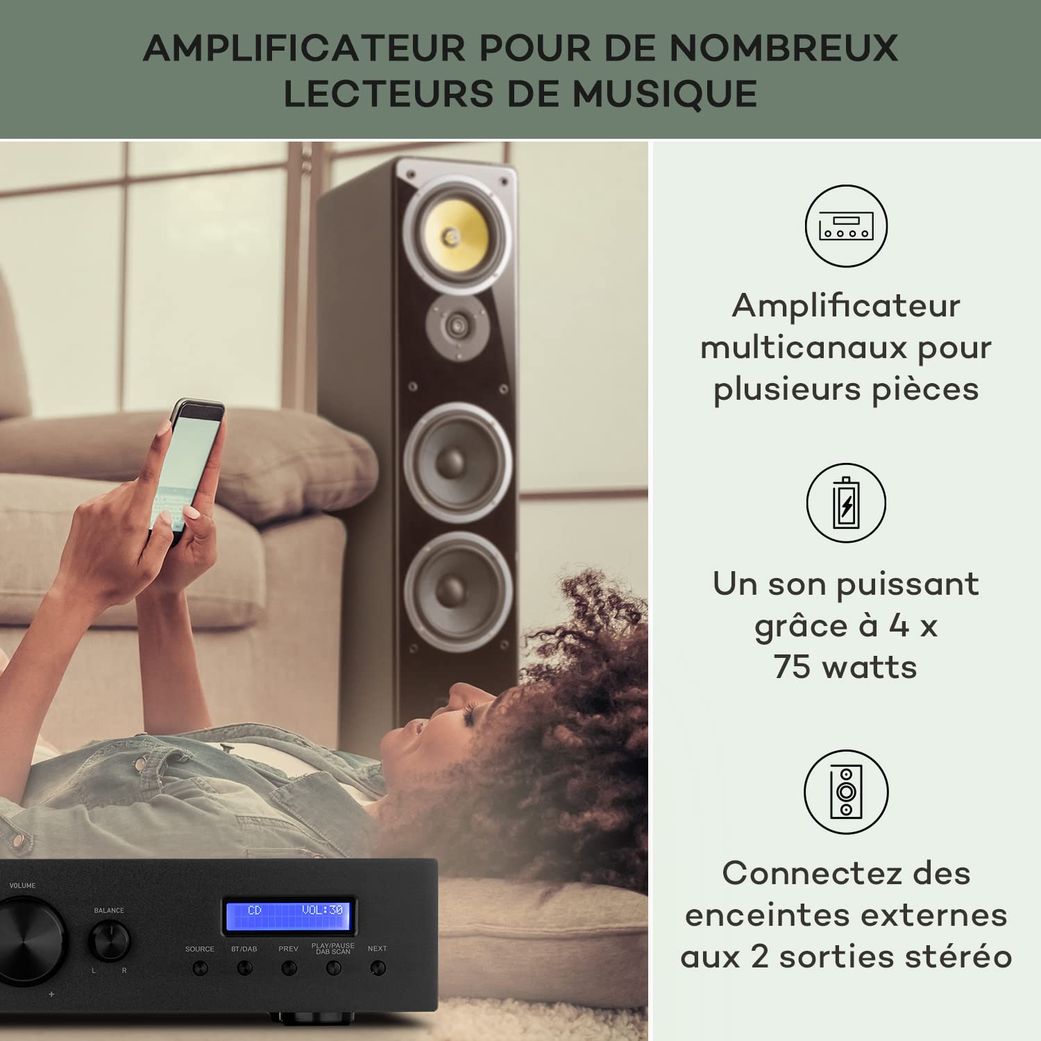 Auna Amplificateur Audio, Amplificateur HiFi Système Stéréo Recepteur Bluetooth HiFi pour Ampli Stereo, Ampli HiFi Contrôle Basses et Aigus, Univers Hi-FI, Amplificateurs 2 Canaux, Télécommande, AUX
