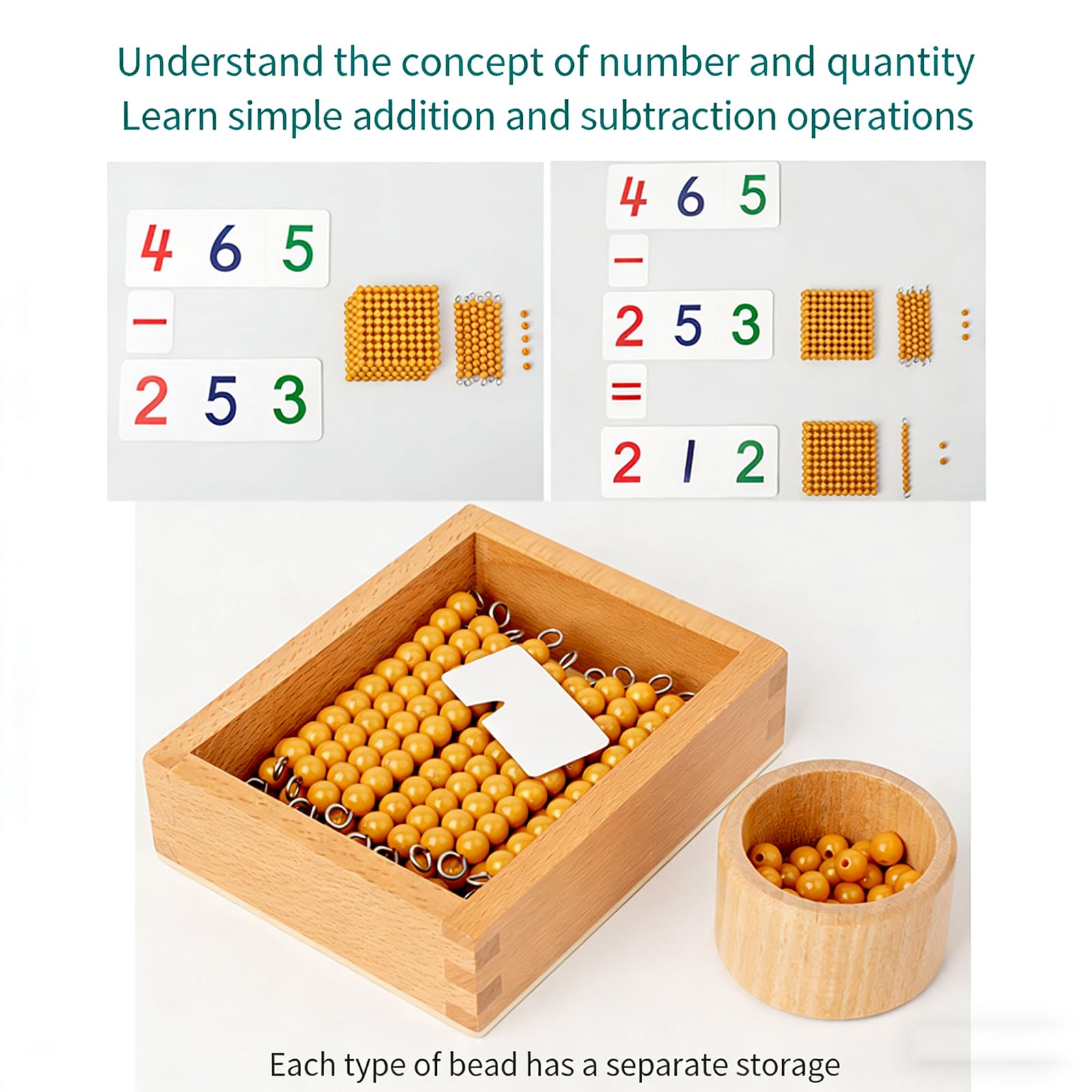 Perline di conteggio Montessori,Materiali matematici Montessori con tappeto morbido,Gioco di banca decimale Montessori (marrone)