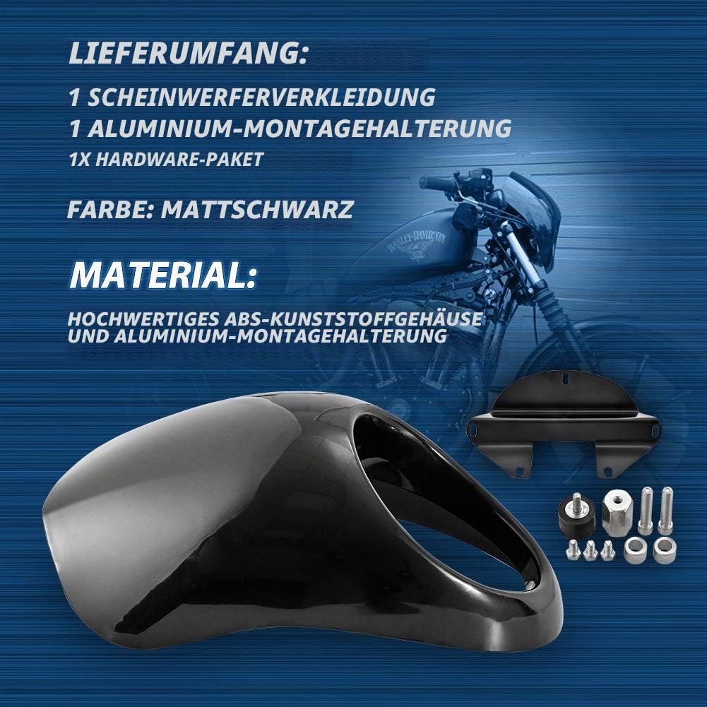 KaTur Motorrad-Scheinwerferverkleidung für Frontscheinwerfer, mit Gabelhalterung für Harley-Davidson Sportster, Café Racer, Drag Bike, Dyna FX/XL ab 1973