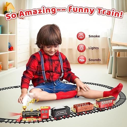 Vista 20 de Hot Bee Juego de tren – Juguetes de tren de metal con pistas de lujo y pasajeros brillantes, juegos de tren de Navidad para alrededor del árbol