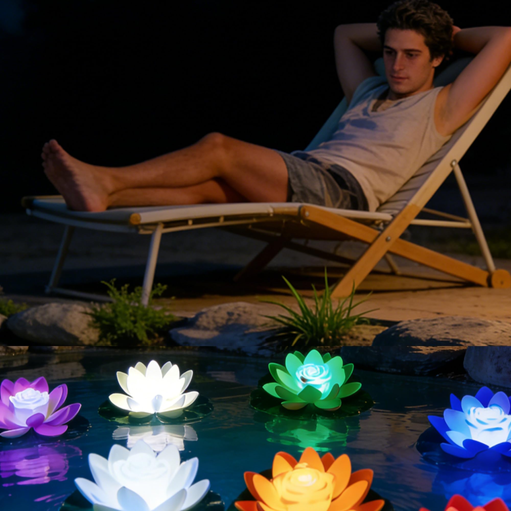 SUQ 5 Piezas Luz de Lirio Flotante de Agua, Flor de Loto Hojas de Loto para Estanque, Artificial Flor Luz, Jardín Iluminación Decorativa, para Piscina, Fuente, 18CM