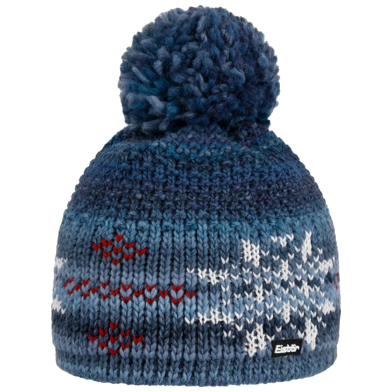 Eisbär IKE Pompon Beanie Mütze Strickmütze Wollmütze Wintermütze Damen/Herren - Made in the EU mit Umschlag, Umschlag Winter Herbst-Winter