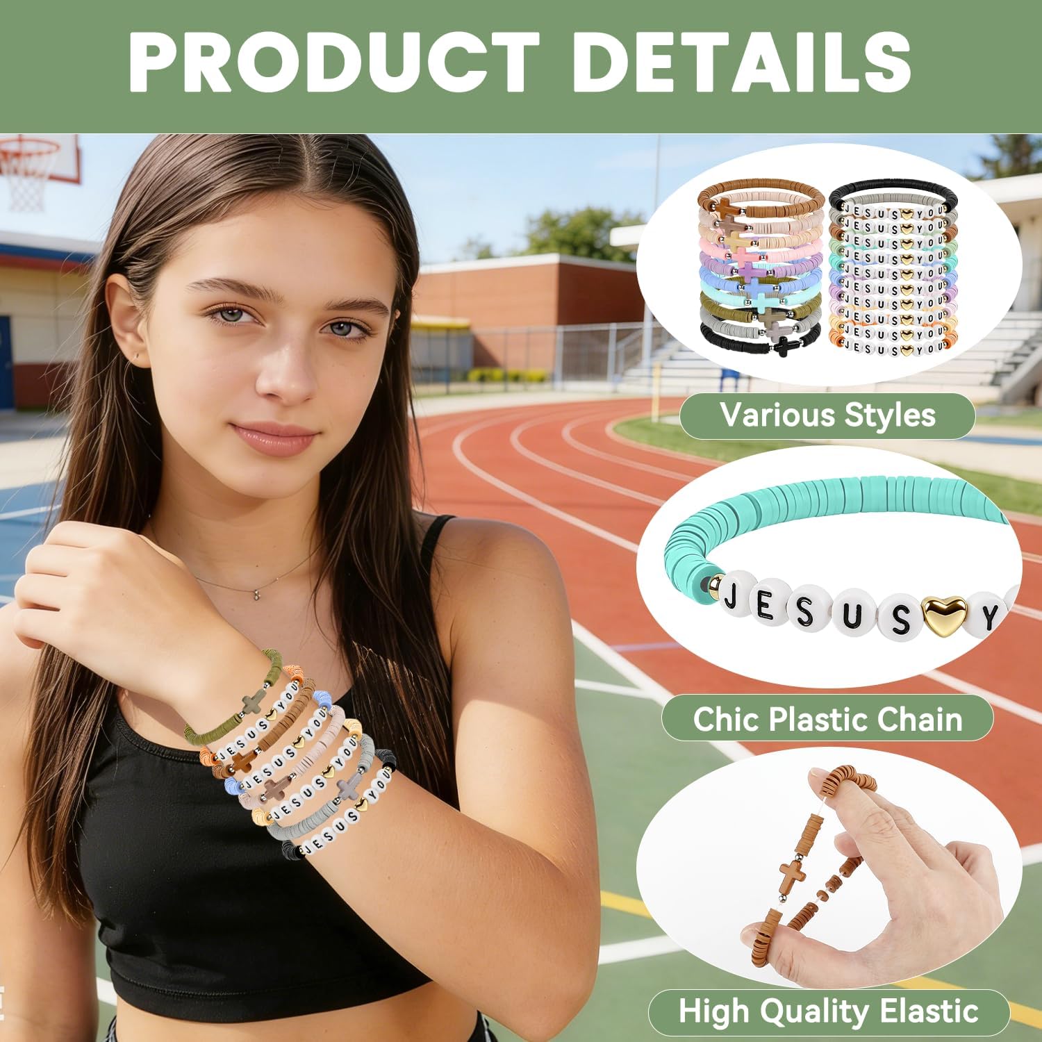 Cross Bracelets Bulk Friendship Bracelets Colorful Handmade Clay Bead Christian Wristbands for Women Men Colorful Religious Friendship Bracelets Inspirational Reminder Gifts