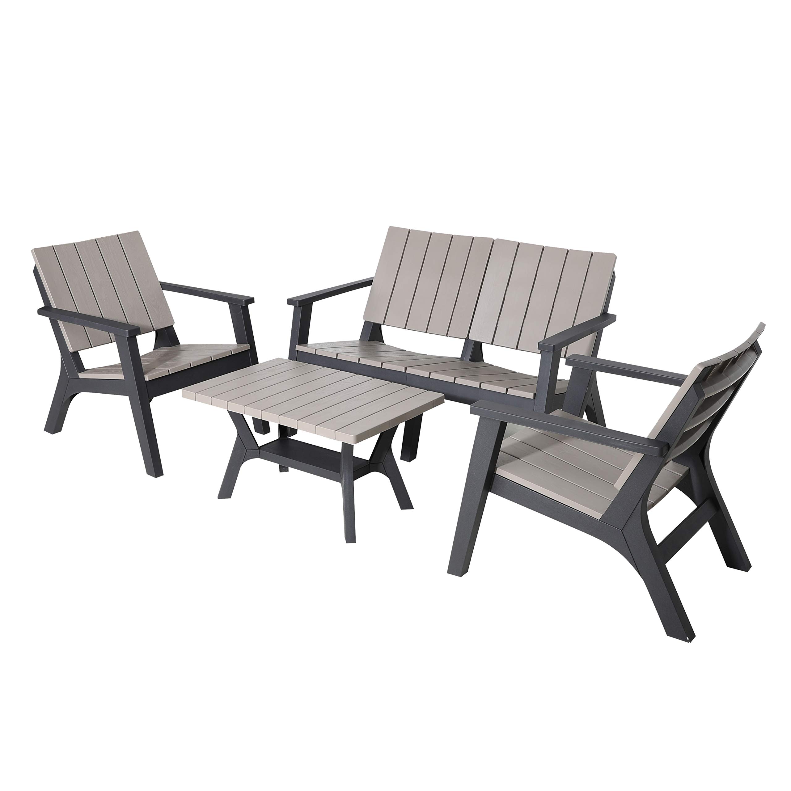 DUKAPEnzo 4 Piece Patio Seating Set with Storage Space, Outdoor Conversation Seats with Weather and Water Resistant Balcony Furniture for Ultimate Comfort | Black and Grey