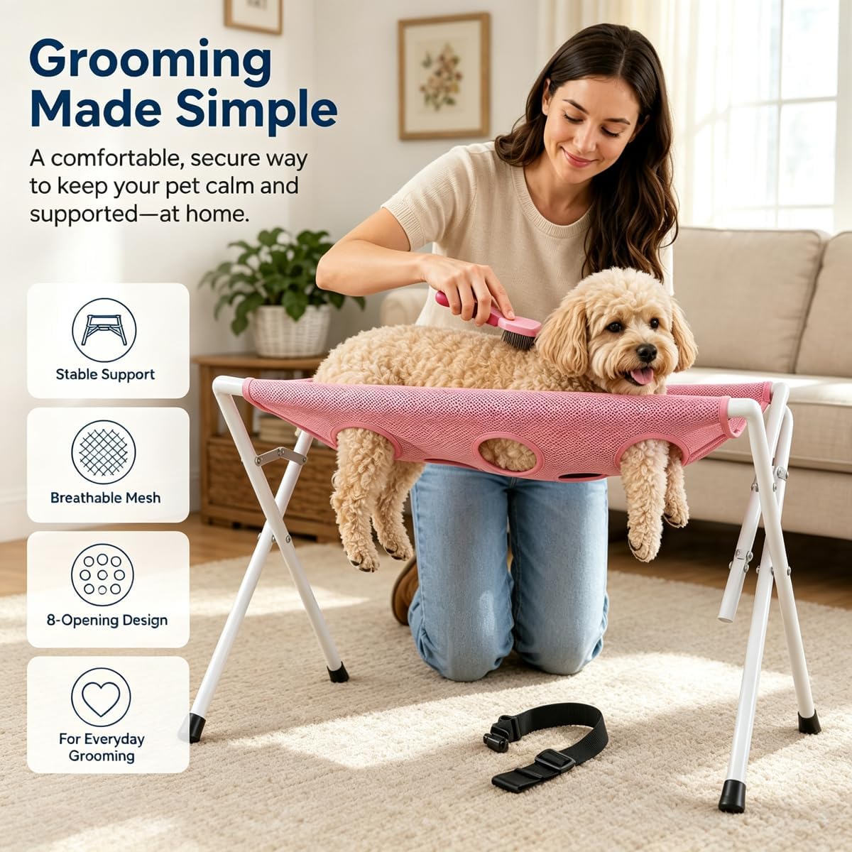 Dog Bath Hammock with Foldable Pet Bathing Grooming Mesh Stand with Strap (Blue) image 2