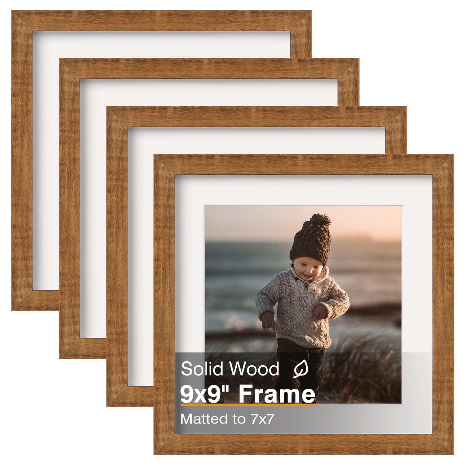 Photo 1 of KINLINK 9x9 Picture Frames 4 Pack Teak Solid Wood Square Frames