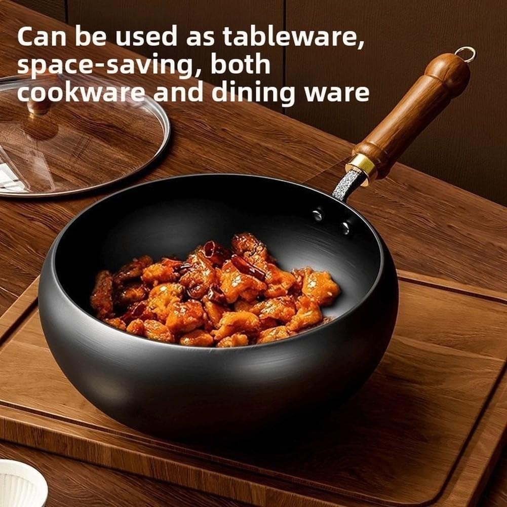 Wok en acier carbone 35 cm fond plat induction (24 cm avec couvercle en