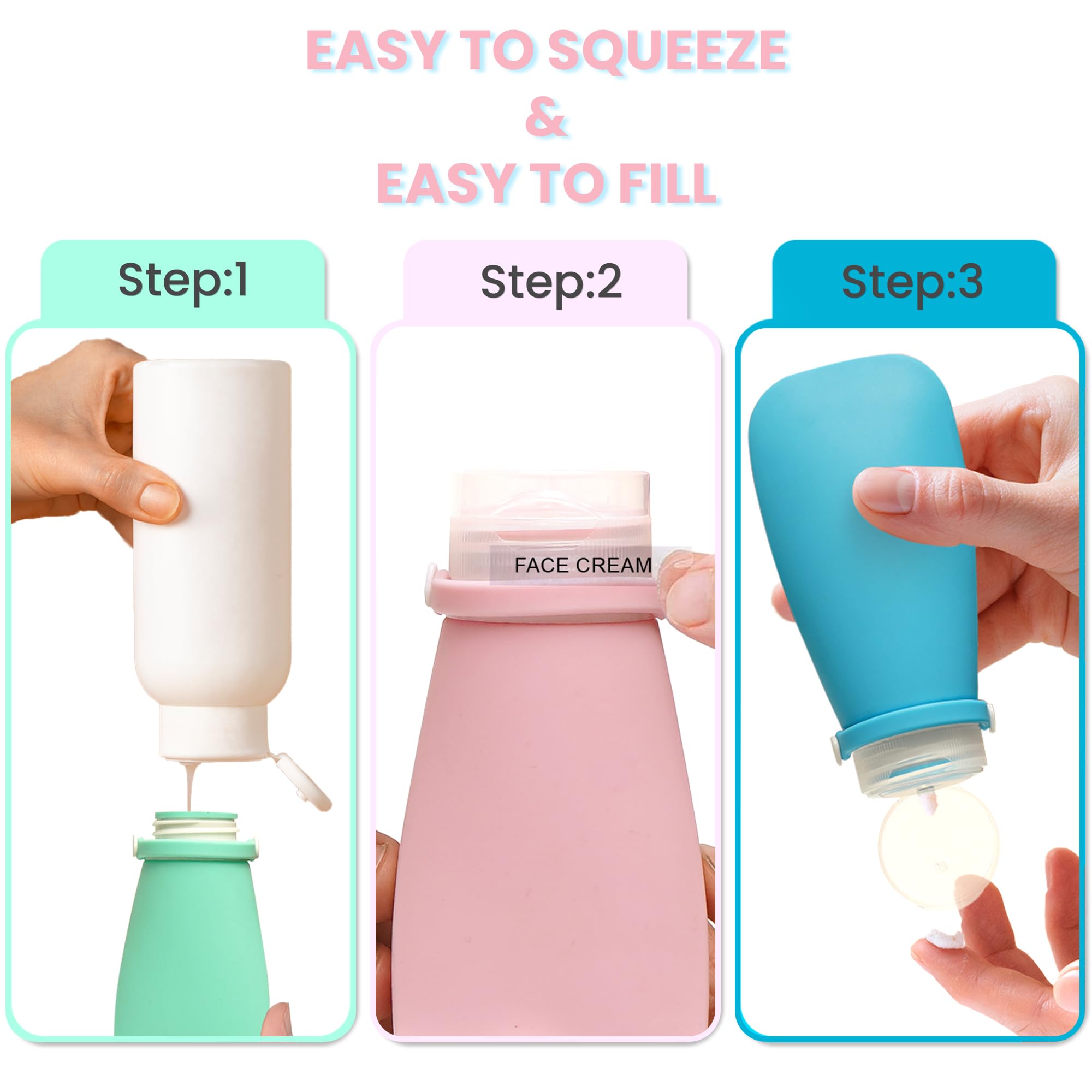 Rikval Silicone Travel Bottles for Toiletries, 4 Pack Refillable Travel Bottles - Image 2
