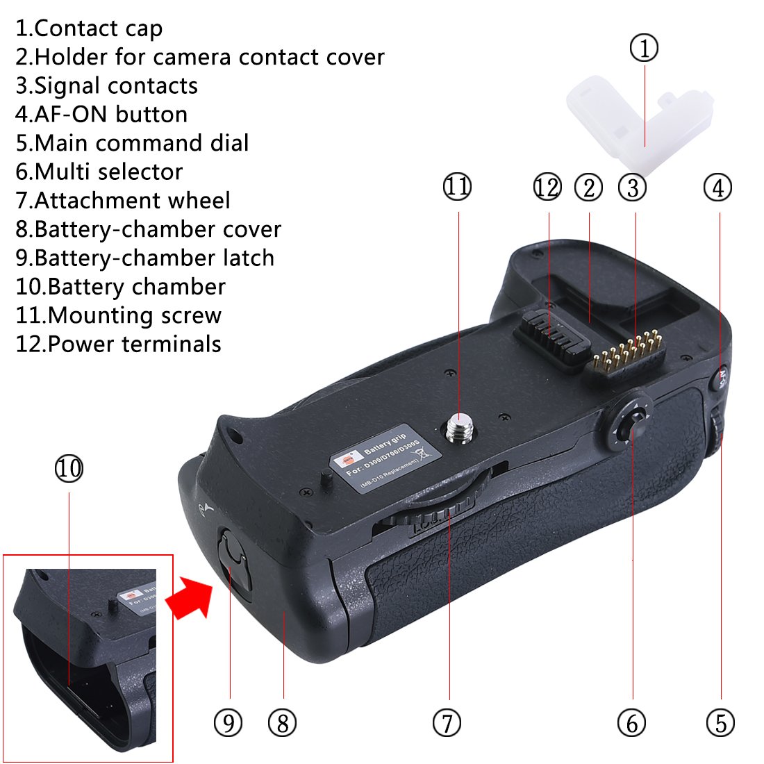 DSTE Replacement for Pro MB-D10 Vertical Battery Grip Compatible with D300 D300S D700 D900 SLR Digital Camera as EN-EL3E