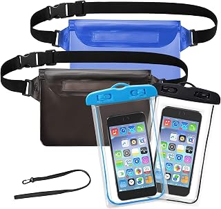 Waterproof Cell Phone Dry Bag, 2 Pack Waterproof Waist Pouch and 2 Pack Waterproof Phone Case Dry Bags for Boating Swimming Kayaking Beach Pool Water Parks, Keeping Phone Wallet Safe and Dry