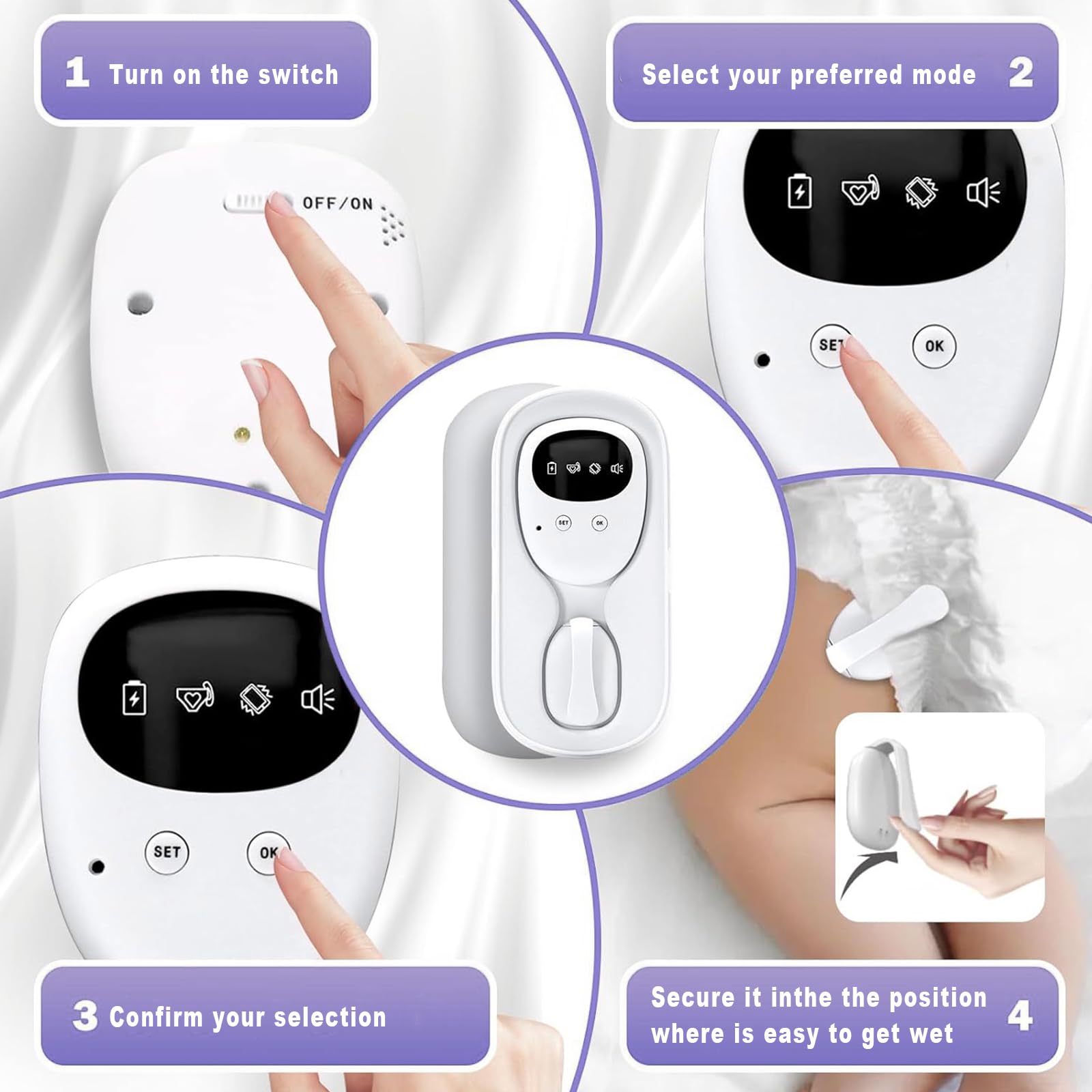 FENCY Wireless Bettwetting Alarm für Jungen und Mädchen, USB -wiederaufladbare, 3 Arbeitsmodi, Pee Alarm für Kinder (White)