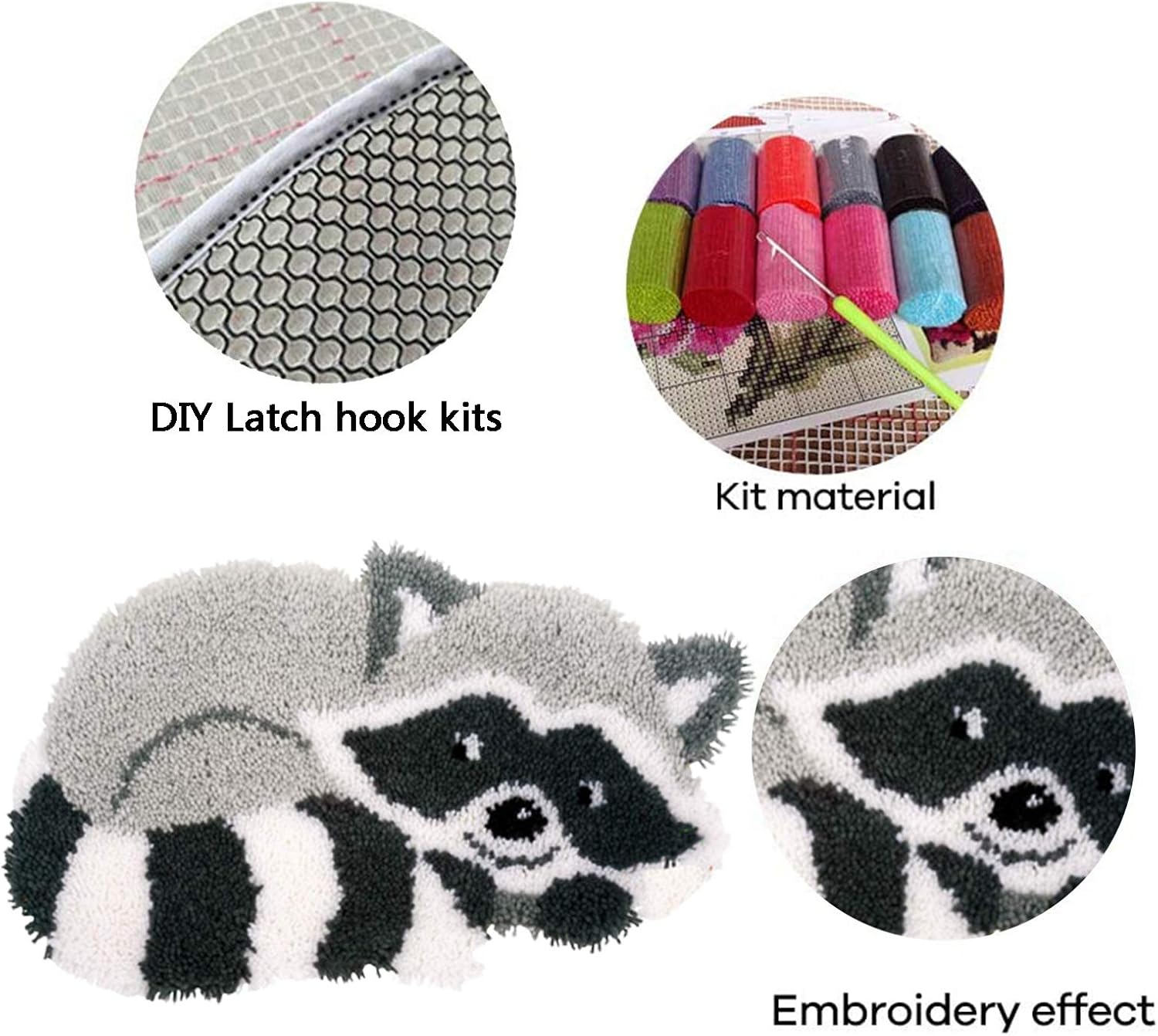 DIY Crochet Yarn Kits 3D Raccoon Pattern Latch Hook Kits Rug for Kids and Adults DIY Handmade Needlework Crafts Carpet Tapestry Set Cross Stitch Embroidery Kits Creative Gift 20inch X13.9inch image 3