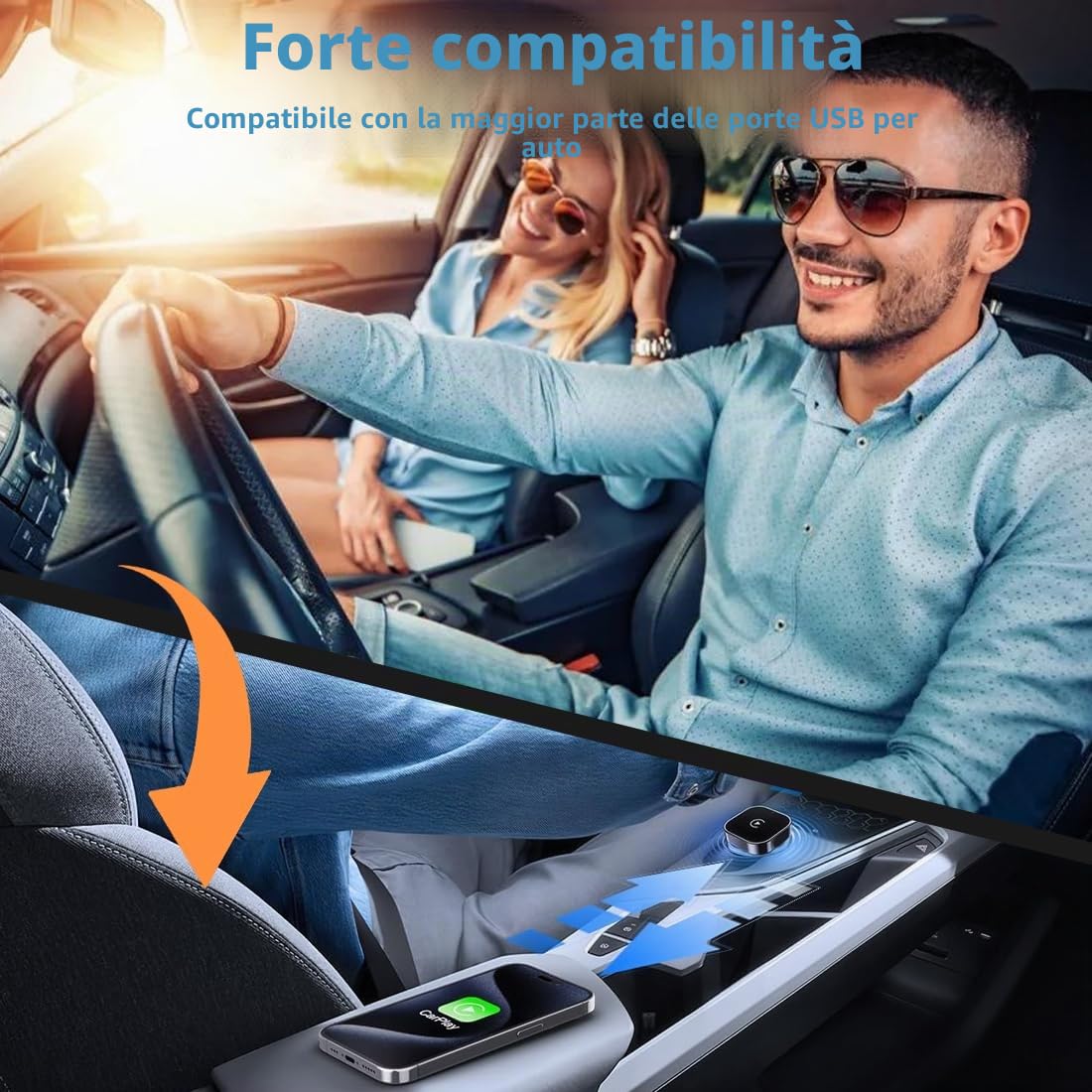 2 IN 1 Adattatore Carplay Wireless & Android Auto Wireless, Plug & Play, Segnale Stabile, Converte Androi-d Auto/Carplay da cablato in Wire-less adattatore android auto wireless