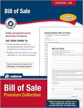 Adams Bill of Sale Forms Pack, Includes 2 Motor Vehicle and 2 General Bills of Sale, 8.5 x 11 Inches, White ALFP111
