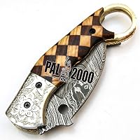 PAL 2000 KNIVES 8740 Damaszkusz Kés Kézműves Összecsukható Vadászkés Bőrtokkal 5