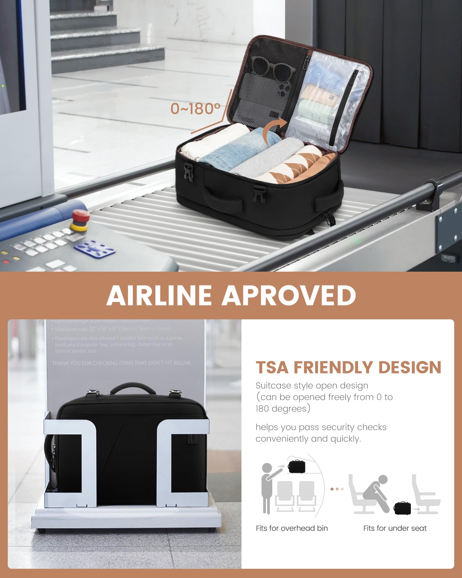 LOVEVOOK Zaino Ryanair 40x20x25 Zaino Da Viaggio Aereo Bagaglio A Mano Per Easyjet, 20 Litri Borse Da Cabina Grande Zaino Porta PC 14 Pollici Uomo Donna, Zaino Borsa Viaggio per Scuola Lavoro, Nero