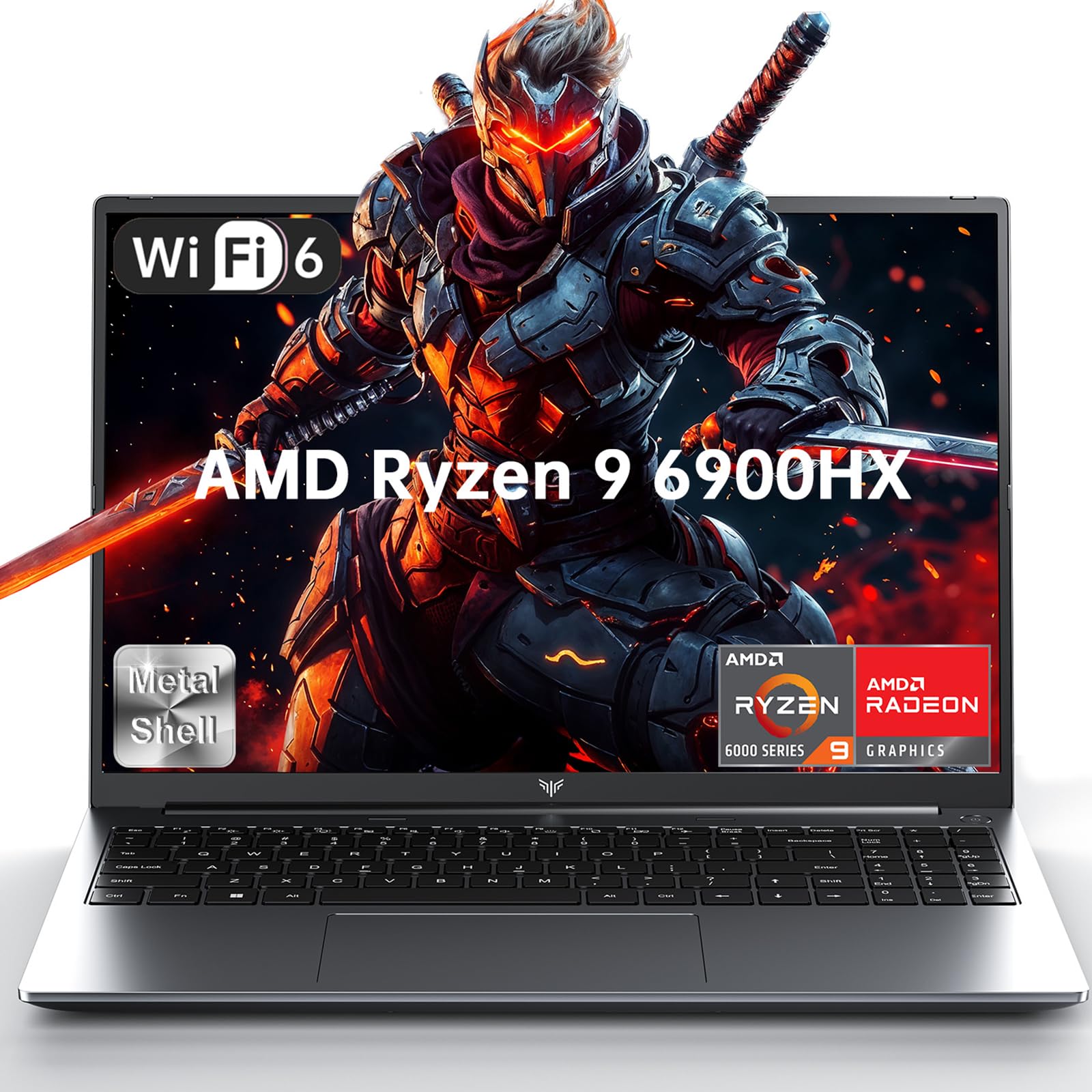 ACEMAGIC Ordenador Portatil Gaming, AMD Ryzen 9 6900HX(hasta 4,9Ghz),16GB y 2*DDR5 SO-DIMM, 512GB SSD M,2 NVMe, AMD Radeon 680M, Tastiera Retroilluminata, 16'' Laptop Portátil BT5,2&WiFi-6 Batería i7
