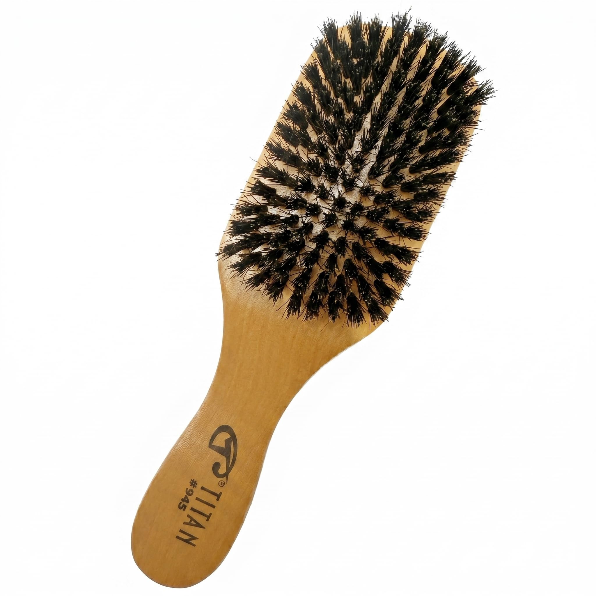 Titan Cepillo ondulado para hombres y mujeres, todas las texturas del cabello, 1 pieza, 100 cerdas naturales de jabalí, mango de madera, cepillo de pelo de madera