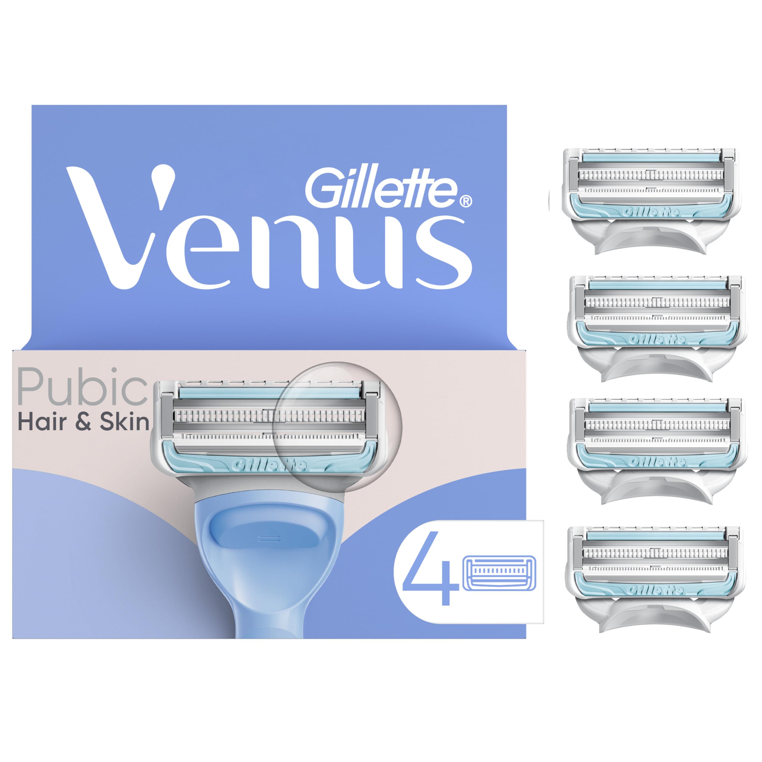 Gillette Venus Intimate Grooming Women's Razor Blade Refills for Pubic Hair and Skin, Bikini Razor Refill, 4 Count