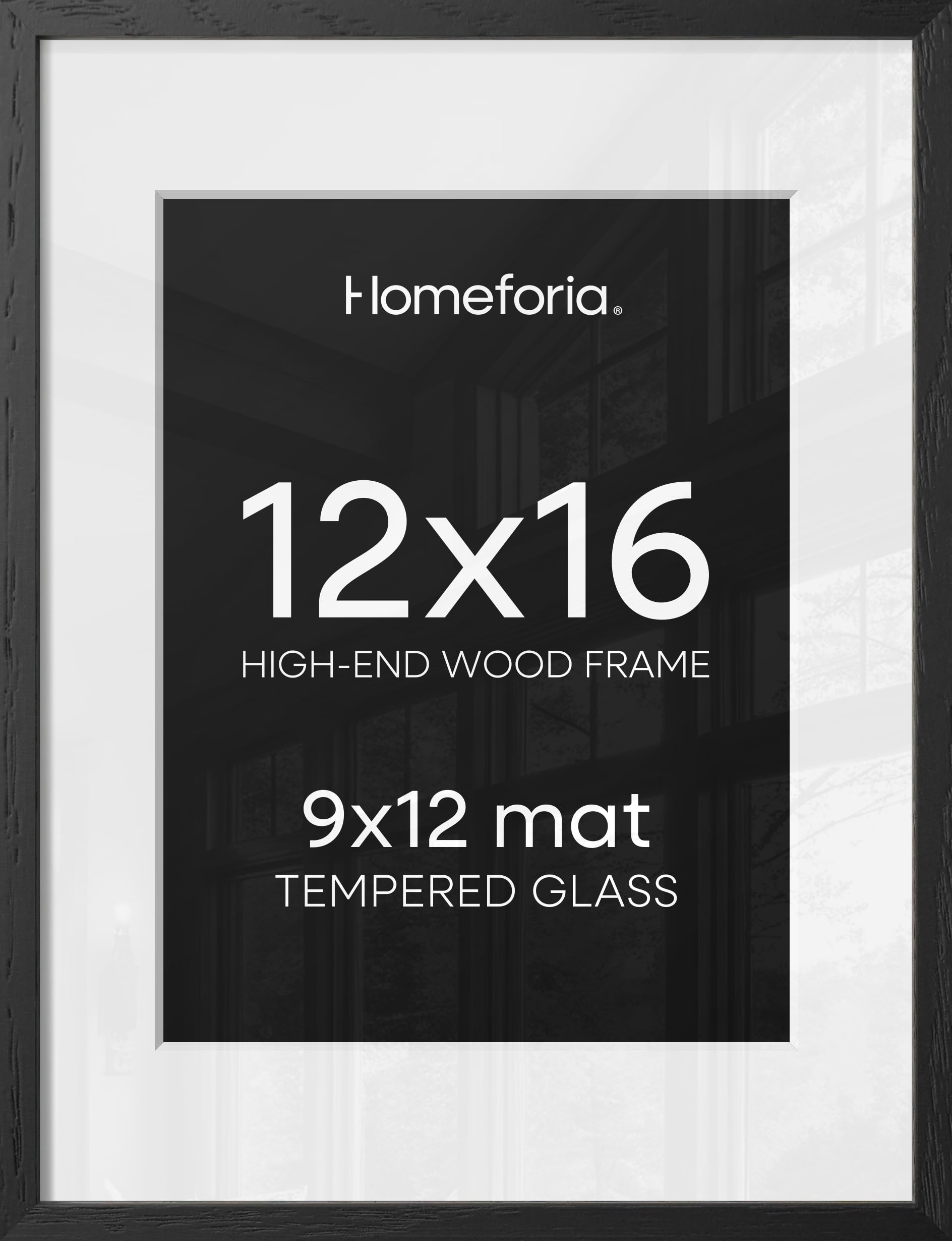 Homeforia 12x16 Black Oak Picture Frame, High-End Wood, 9x12 Mat, Glass | High End Solid Oak Wood, Tempered Glass, Acid-Free 9x12 Removable Mat, 12x16 Edge-to-Edge Display 16x12, Wall Kit, Set Of 2