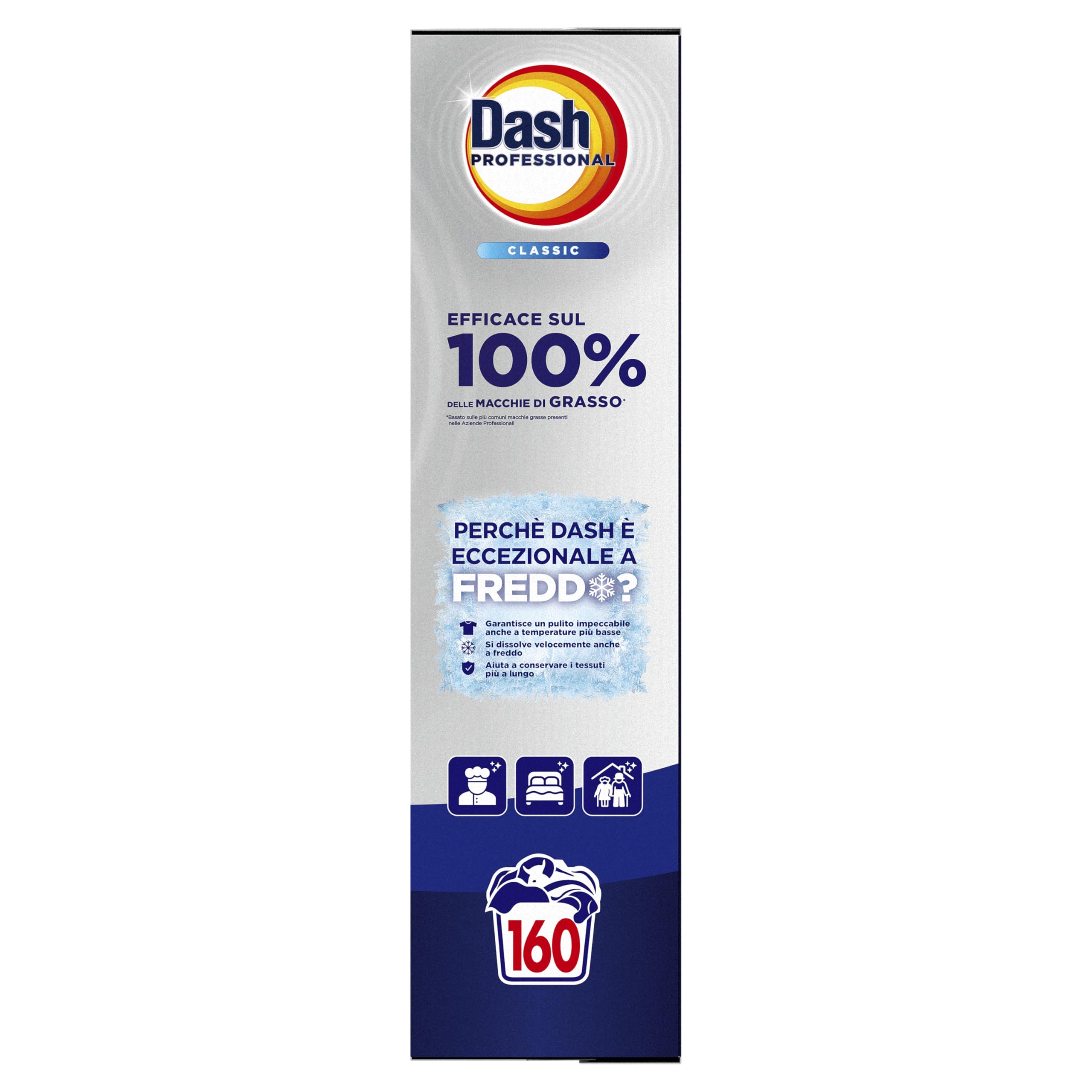 Dash Professional Classico, Detersivo Lavatrice Polvere Professionale, 160 lavaggi, 8kg, Efficace su tutti i tipi di macchie grasse, Bianco Straordinario, Per Bucato Professionale