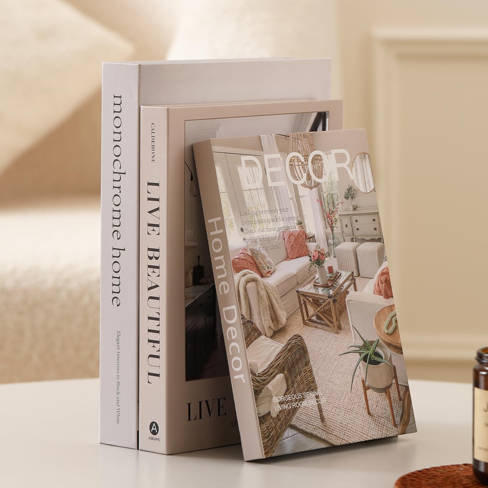 Juego de 3 libros decorativos para decoración del hogar, elegantes libros falsos para decoración, juego de libros de decoración estética para mesa de café, estantería, chimenea, sala de estar, hotel