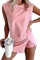 KevaMolly Women's Summer Lounge Set: Mineral Wash Cotton Tank Top & Lined Split Athletic Skirt 2-Piece Outfit
