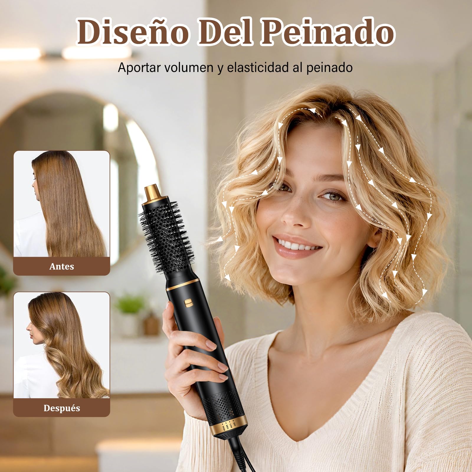 5 en 1 Moldeador de Pelo, Cepillo Secador de Pelo con Secador Iónico, Rizador Automático, Cepillo Alisador y Aire Caliente para Secar, Rizar, Alisar y Crear Volumen en Casa, Diario y Viajes | Peinado