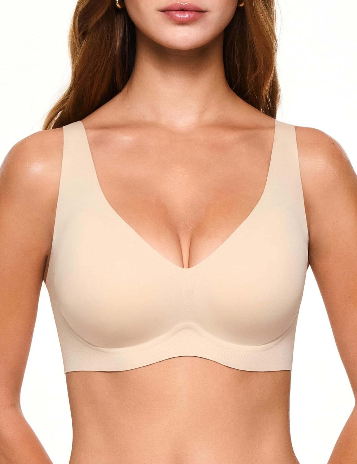 Deep V Bras for Women Wireless Push Up Plunge Bra Seamless Supportive No Underwire T-Shirts Bralettes